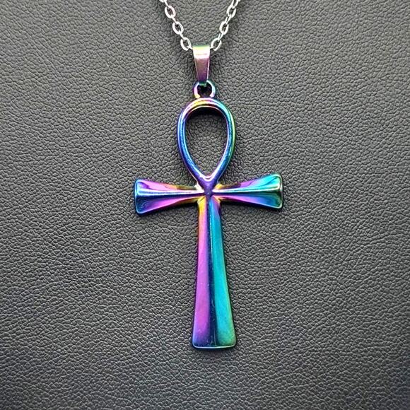 Stainless Iridescent Egyptian Ankh Necklace African Black History Birthday Gift - Picture 1 of 6